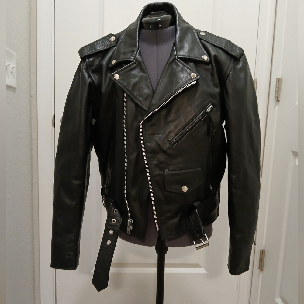 Unik Black Leather Motorcycle Style Jacket‎